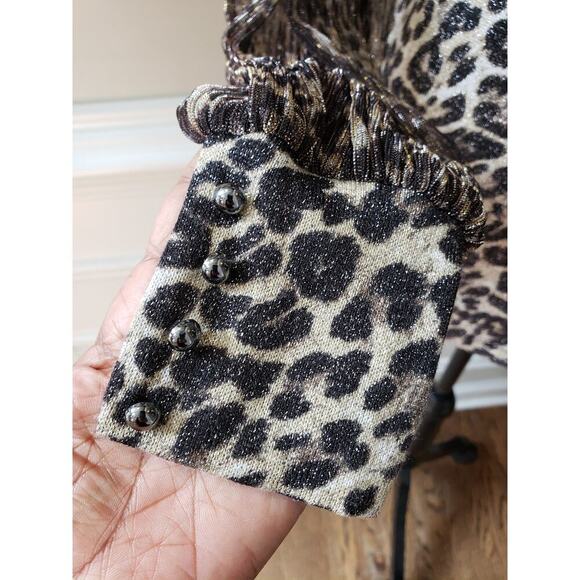 Fever Top Blouse XS Leopard Print Black & Beige Casual Mesh Sleeve Halter Neck - Picture 10 of 12